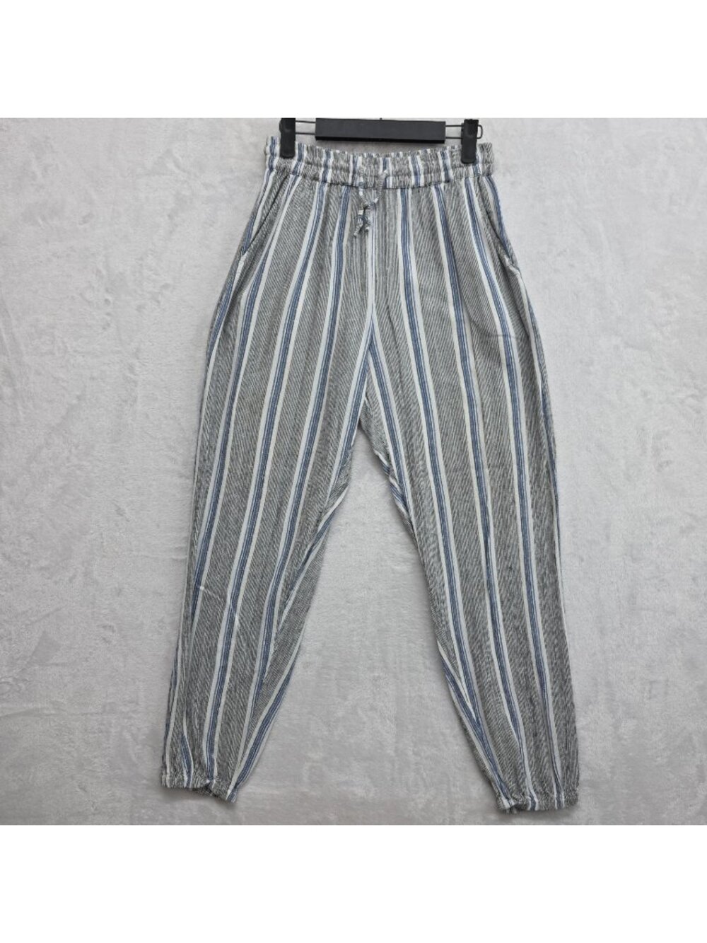 Angie Womens Rayon Harem Pants Sz Med Striped Blue White Beach Festival Boho Vtg